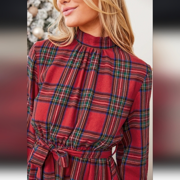 NWT Cupshe Red Plaid Dress - Open back With A Bowtie Neck - Picture 7 of 12